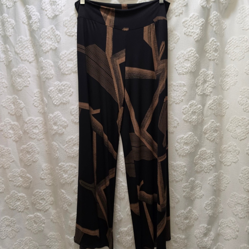 Clara Sunwoo XL Black Bronze Geometric Abstract Wide Leg Liquid Jersey Pants